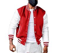 Fowjknww Bomber Jacket Men's Classic Colour Transition Jacket Fleece Multicoloured Varsity Jacket College Jacket Baseball Jacket Fashion Lightweight Sports Jacket Sweat Jacket Sportswear, red, M
