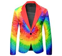 Fowjknww Suit Coat Rainbow Elegant 1 Button Blazer Pride Month Trend Jacket Fashion Casual Suit Shirt Personality Performance Costume Rainbow Long Sleeve Shirt with Pockets, red, 3XL