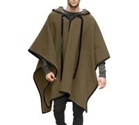 Fowjknww Thickened Cape Men's Wool Poncho Fashionable Trendings Hoodie Winter Blanket Poncho Men Portable Warm Leisure Daily Travel Clothing Cowboy Hippie Jacket with Hood, khaki, M