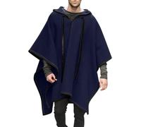 Fowjknww Thickened Cape Men's Wool Poncho Fashionable Trendings Hoodie Winter Blanket Poncho Men Portable Warm Leisure Daily Travel Clothing Cowboy Hippie Jacket with Hood, navy, 3XL