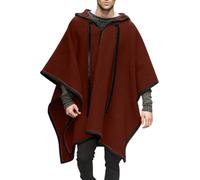 Fowjknww Thickened Cape Men's Wool Poncho Fashionable Trendings Hoodie Winter Blanket Poncho Men Portable Warm Leisure Daily Travel Clothing Cowboy Hippie Jacket with Hood, Wine Red, S