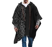 Fowjknww Thickened Men's Wool Poncho Fashionable Hooded Winter Blanket Men Portable Warm Leisure Daily Travel Clothing Cowboy Hippie Jacket with Hood, 02 black, XXL