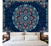 Fowocu Boho Floral Mandala Tapestry Wall Hanging Blue Bohemian Flower Medallion Tapestry Aesthetic Vintage Navy Hippie Indian Large Tapestries for Bedroom Living Room Dorm Decor 80 x 60 Inch