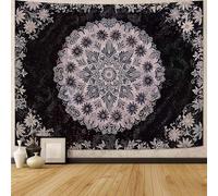 Fowocu Boho Floral Mandala Tapestry Wall Hanging Grey Bohemian Flower Medallion Tapestry Aesthetic Gray Black Hippie Indian Small Tapestries for Bedroom Living Room Dorm Decor 48 x 36 Inch