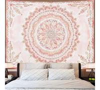 Fowocu Boho Floral Mandala Tapestry Wall Hanging Pink Bohemian Flower Medallion Tapestry Aesthetic Watercolor Hippie Indian Extra Large Tapestries for Bedroom Living Room Dorm Decor 90 x 68 Inch