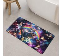 Fowocu Funny Cat Dinosaur Bathroom Rugs Non Slip Super Absorbent Quick Dry Ultra Thin Diatomaceous Earth Bath Mat Fun Cool Space Cats Diatomite Bath Mats for Bathroom 32''x16''