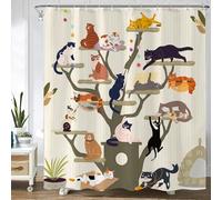 Fowocu Funny Cat Shower Curtain Cute Fun Cartoon Cat Tree Shower Curtains for Bathroom Boho Anime Kittens Kids Modern Farmhouse Waterproof Fabric Bath Curtain Decor 72 X 72 Inches