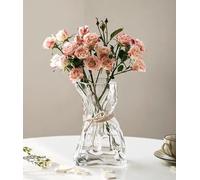 FOWSEEK 6 Inch Small Glass Flower Vase, Irregular Clear Flower Vases for Centerpiece Table Indoor Desk Decor, Modern Art Decorative Vase for Home Office Wedding Bookshelf Housewarming Gift