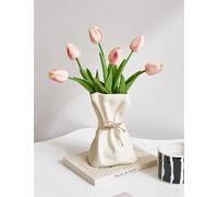 FOWSEEK 6IN Cream Ceramic Vase, Irregular Flower Vase Modern Art Decorative Vase for Flowers, Unique Paper Bag Vase for Home Office Centerpieces Entryway Bookshelf Living Room Table Decor