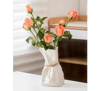 FOWSEEK 7.5IN White Ceramic Vase, Irregular Flower Vase Modern Art Decorative Vase for Flowers, Unique Paper Bag Vase for Home Office Centerpieces Entryway Bookshelf Living Room Table Decor