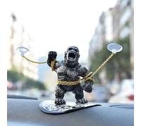 FOWSEEK Gorilla Car Accessories Dashboard Decorations, Car Decorations with Non-Slip Mat & Gold Chain, Gorilla Car Interior Desk Ornaments Fish Tank Decorations Home Aquarium Decor