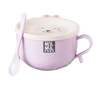 Fowybe Soup Mug with Lid,Cartoon Rabbit Ramen Noodle Bowl | Ramen Noodle Soup Bowl Microwave and Dishwasher Safe Chinese Dinnerware for Pho Udon Soba