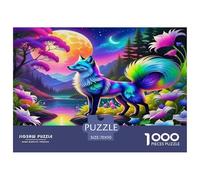 Fox 1000 Piece Educational Game Decompression Puzzle -Fox Neon Moon Vibrant Magical Natural for Adults Wall Decoration And Gifts70x50cm/1000pcs