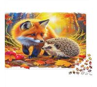 Fox 1000 Pieces Jigsaw Puzzle for Adults, Recycled Cardboard, Non-Reflective Paper, Fox And Hedgehog Fall, Fun Family Activity, Improves Memory & Focus for Puzzle Lovers 38x26cm/1000pcs