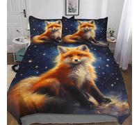 Fox 3D Printed Duvet Cover Sets with Zipper Closure Comforter Cover 3 Piece Set Super Soft Cotton Quilt Cover with Pillowcase For Boys, Girls And Teenagers Double (200x200cm)