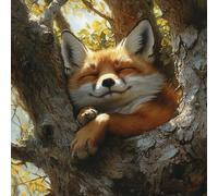 Fox 5D Diamond Art Kits, Tree Diamond Art for Beginners Adults, DIY Cross Stitch Embroidery Crafts Pictures, DIY Round Full Drill Crystal Kits, for Home Wall Decor, Gifts for Women 24x24in C-9926