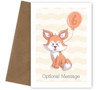 Fox 6th Birthday Card for Girl - Adorable 6yr Bday Cards for Little Girls Age 6 - Her 6th Birthday Card for Daughter, Granddaughter, niece, goddaughter