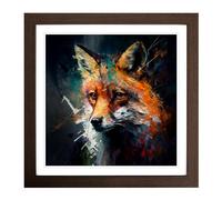 Fox Abstract Expressionism Framed Print | 18x18 Inch Walnut Framed Wall Art | Ready to Hang | Eclectic Animal Picture | Living Room Bedroom Lounge Office