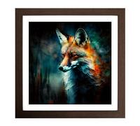 Fox Abstract Expressionism No.2 Framed Print | 18x18 Inch Walnut Framed Wall Art | Ready to Hang | Eclectic Animal Picture | Living Room Bedroom Lounge Office