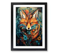 Fox Abstract Framed Print | A2 Black Framed Wall Art | Ready to Hang | Abstract Animal Picture | Living Room Bedroom Lounge Office