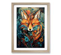 Fox Abstract Framed Wall Art Print, Ready to Hang Picture for Living Room Bedroom Home Office, Oak A2 (48 x 66 cm)