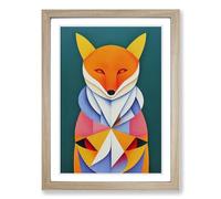 Fox Abstract Modern Framed Print | A2 Oak Framed Wall Art | Ready to Hang | Abstract Animal Picture | Living Room Bedroom Lounge Office