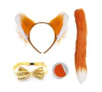 Fox Accessory Set - Orange Fox Ears on Headband, Orange Fox Tail, Gold Sequin Bowtie and Orange & White Facepaint - World Book Day Book W ancy Dress Costume Accessory Set