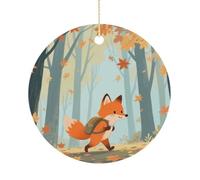 Fox_Adventure Ceramic Christmas Ornaments with Gold String - Personalized Double-Sided 2.9 Inch Xmas Tree Decorations, Rustic Winter Hanging Ornaments for Holiday Party Gift