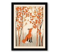Fox Among Autumn Trees Scandinavian Framed Wall Art Print A2 (59.4×42cm) Black, Wall Decor for Living Room, Bedroom, Office & Home, Ready to Hang, Art Gift