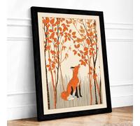 Fox Among Autumn Trees Scandinavian Framed Wall Art Print A2 Black