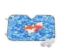 Fox Among Blue Flowers Wind Sun Shade for Car Sun Visor Foldable Vehicle Sunshade 27.5×51.2 Inch