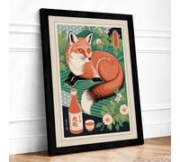 Fox Among the Botanicals Boho Framed Wall Art Print A3 (42×29.7cm) Black,