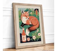 Fox Among the Botanicals Boho Framed Wall Art Print A4 (29.7×21cm) Oak,