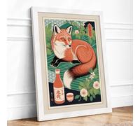 Fox Among the Botanicals Boho Framed Wall Art Print A4 (29.7×21cm) White, Wall Decor for Living Room, Bedroom, Office & Home, Ready to Hang, Art Gift