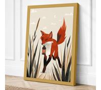 Fox Among the Reeds Boho Canvas Wall Art Print 18x12 Inch