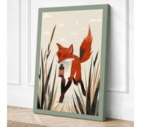 Fox Among the Reeds Boho Canvas Wall Art Print 30x20 Inch (76 x 51 cm)