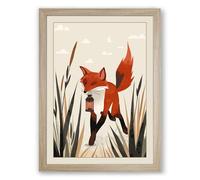 Fox Among the Reeds Boho Framed Wall Art Print A1 (84.1×59.4cm) Oak, Wall Decor for Living Room, Bedroom, Office & Home, Ready to Hang, Art Gift