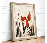 Fox Among the Reeds Boho Framed Wall Art Print A1 Oak