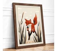 Fox Among the Reeds Boho Framed Wall Art Print A2 (59.4×42cm) Walnut, Wall Decor for Living Room, Bedroom, Office & Home, Ready to Hang, Art Gift