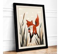 Fox Among the Reeds Boho Framed Wall Art Print A3 Black