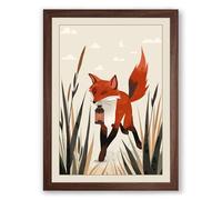 Fox Among the Reeds Boho Framed Wall Art Print A4 (29.7×21cm) Walnut, Wall Decor for Living Room, Bedroom, Office & Home, Ready to Hang, Art Gift