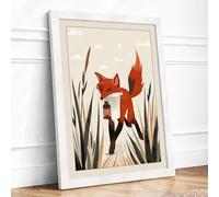 Fox Among the Reeds Boho Framed Wall Art Print A4 (29.7×21cm) White, Wall Decor for Living Room, Bedroom, Office & Home, Ready to Hang, Art Gift