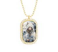 Fox And Beauty Women's Alloy Long Necklaces Square Pendant Ladies Diamond Necklace Jewelry Gift Golden-style