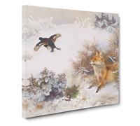 Fox and Black Grouse by Bruno Liljefors Canvas Print | Gallery Wrapped 30mm Frame Wall Art | 14x14 inches | Ready to Hang | Modern Animals Picture | Living Room Bedroom Lounge Office