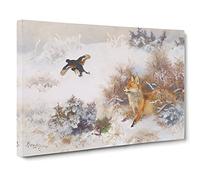 Fox And Black Grouse By Bruno Liljefors Canvas Print | Gallery Wrapped 30mm Frame Wall Art | 30x20 inches | Ready to Hang | Classic Animals Picture | Living Room Bedroom Lounge Office