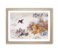 Fox And Black Grouse By Bruno Liljefors Classic Painting Framed Print | A2 Oak Framed Wall Art | Ready to Hang | Classic Animal Picture | Living Room Bedroom Lounge Office