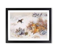 Fox And Black Grouse By Bruno Liljefors Classic Painting Framed Print | A4 Black Framed Wall Art | Ready to Hang | Classic Animal Picture | Living Room Bedroom Lounge Office