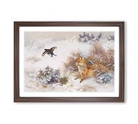 Fox and Black Grouse by Bruno Liljefors Framed Print | A2 Walnut Framed Wall Art | Ready to Hang | Modern Animal Picture | Living Room Bedroom Lounge Office