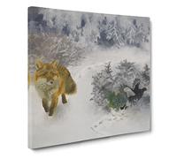 Fox And Black Grouse Cock by Bruno Liljefors Canvas Print | Gallery Wrapped 30mm Frame Wall Art | 14x14 inches | Ready to Hang | Classic Animals Picture | Living Room Bedroom Lounge Office