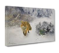 Fox And Black Grouse Cock By Bruno Liljefors Canvas Print | Gallery Wrapped 30mm Frame Wall Art | 24x16 inches | Ready to Hang | Classic Animals Picture | Living Room Bedroom Lounge Office